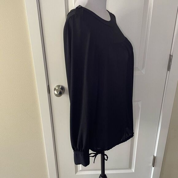 Loft Black Long Sleeve Blouse with Side Ties size Small - Picture 3 of 11